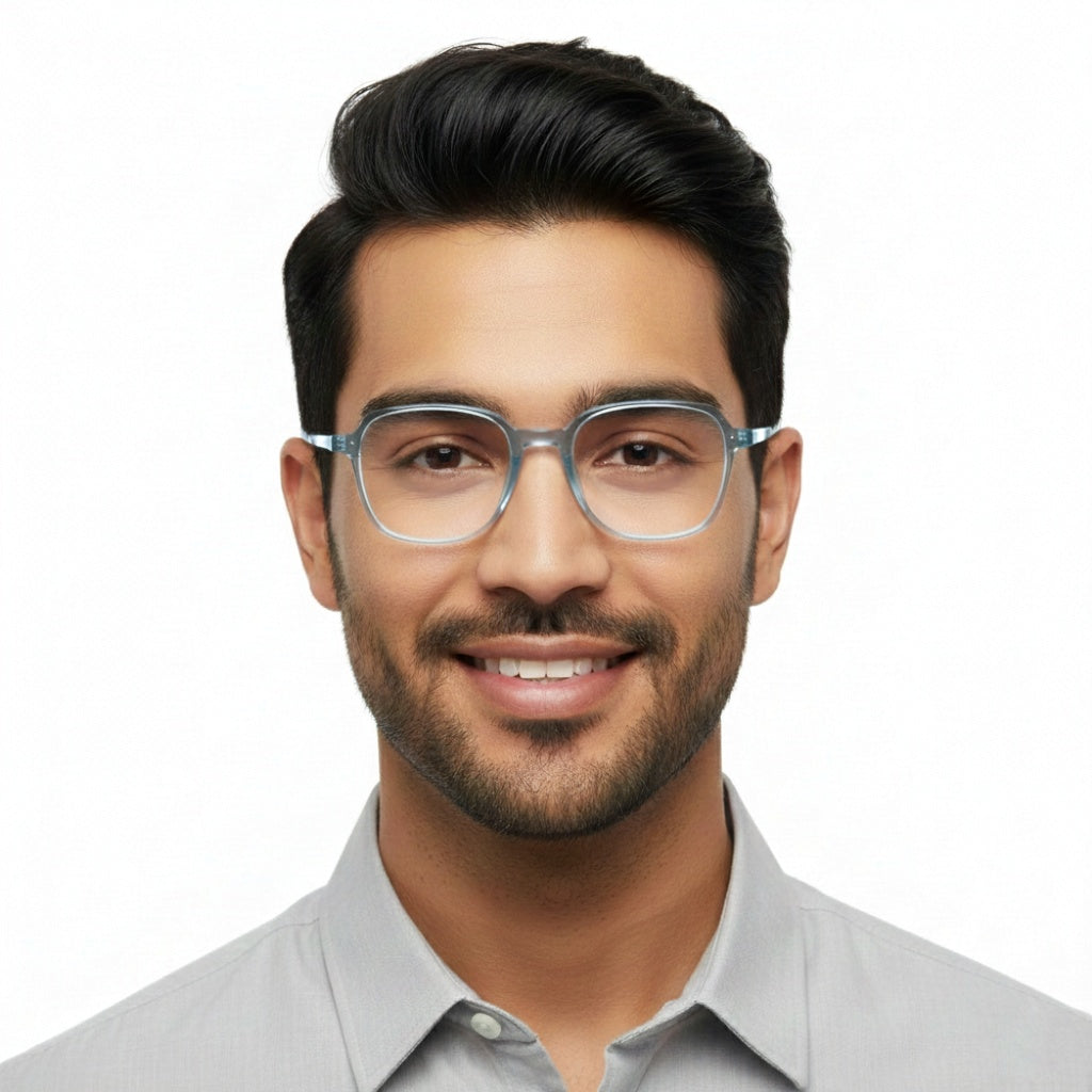 EYEFLIX // NAVY BLUE GLOSSY SQAURE FIBRE EYEGLASSES FOR MEN AND WOMEN