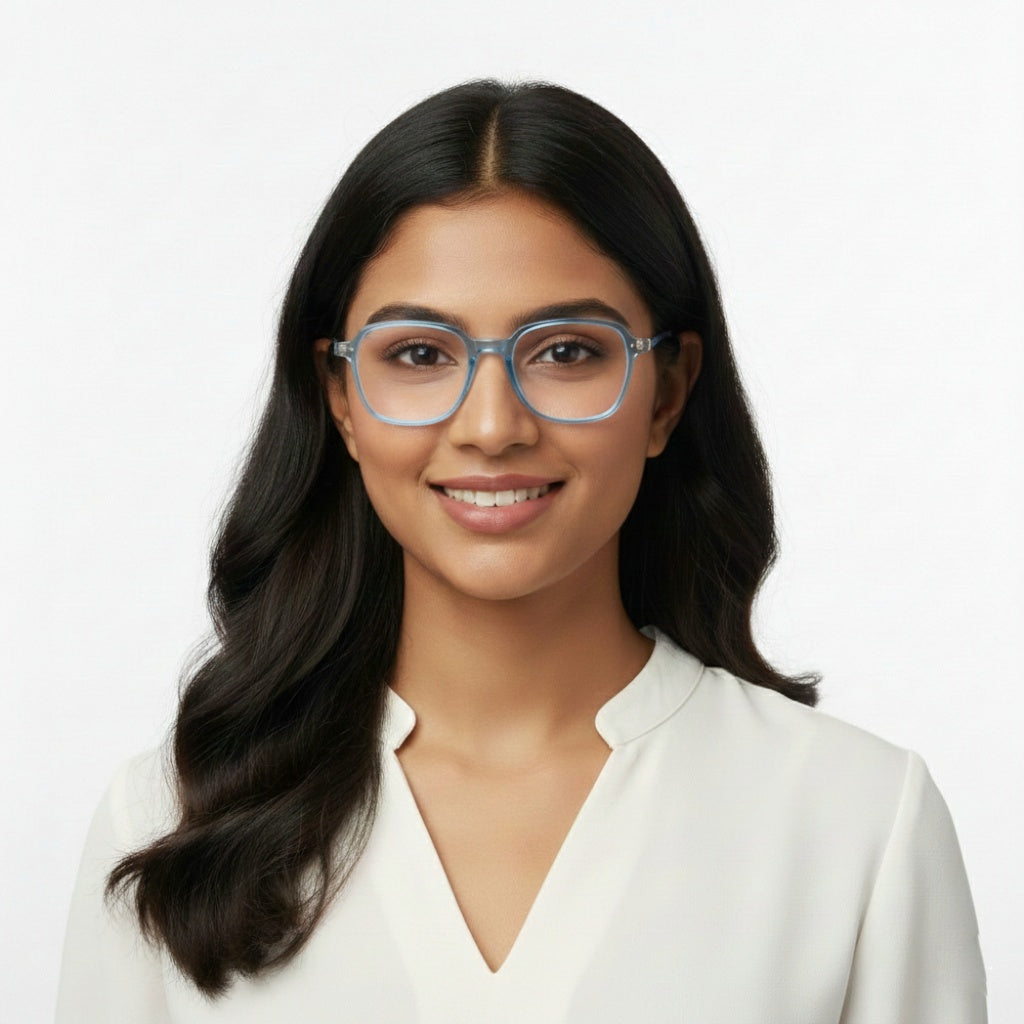 EYEFLIX // NAVY BLUE GLOSSY SQAURE FIBRE EYEGLASSES FOR MEN AND WOMEN